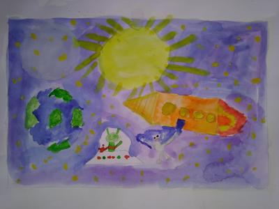 Картина. Автор: Шиков Никита. Техника: акварель. Класс: 2 Неожиданная встреча