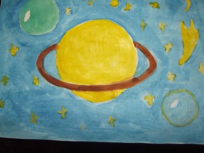 Картина. Автор: Ямалетдинов Азамат. Техника: акварель. Класс: 2 Загадочный космос