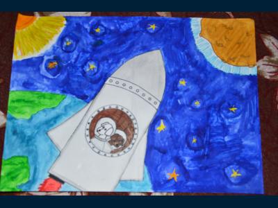 Картина. Автор: Хисаметдинова Ильвина. Техника: акварель. Класс: 2 Животные на орбите.