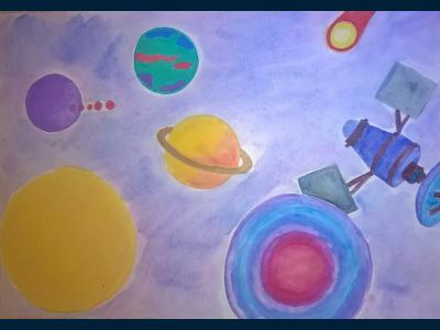 Картина. Автор: Еникеева Розалина. Техника: смешанная техника. Класс: 3 Волшебная галактика