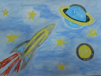 Картина. Автор: Валиахмедова Малена. Техника: акварель. Класс: 3 К далеким мирам