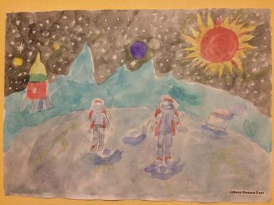 Картина. Автор: Сафина Милана. Техника: акварель. Класс: 3 На неизвестной планете