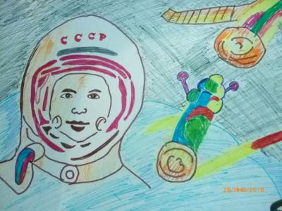 Картина. Автор: Якупова Рушания. Техника: смешанная техника. Класс: 3 Полёт в космос