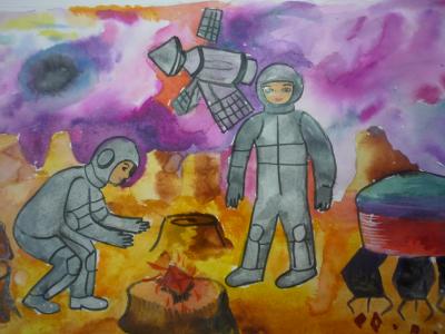 Картина. Автор: Нурмухаметова Регина. Техника: акварель. Класс: 3 Космический огонь