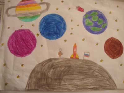 Картина. Автор: Хайруллин Данил. Техника: карандаш. Класс: 3 Космос