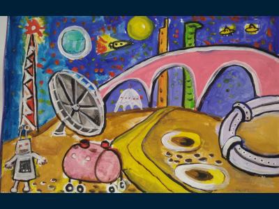 Картина. Автор: Дымова Анастасия. Техника: гуашь. Класс: 4 Лунный город