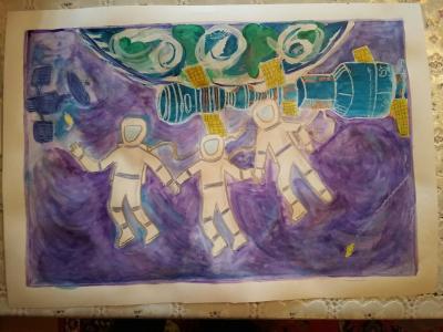 Картина. Автор: Ибатова Диана. Техника: смешанная техника. Класс: 4 "Космос - моя мечта"