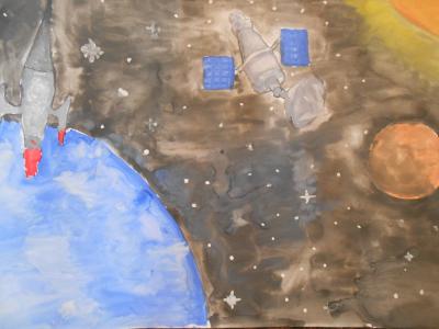 Картина. Автор: Гатауллин Азамат Радикович. Техника: акварель. Класс: 4 Космос