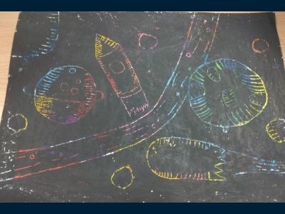 Картина. Автор: Кадырова Асия. Техника: другая. Класс: 5 Загадочный космос