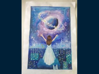 Картина. Автор: Азаматова Назлина. Техника: акварель. Класс: 6 я и мой космос