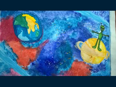 Картина. Автор: Ченгаева Полина. Техника: гуашь. Класс: 6 Привет из космоса