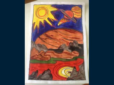 Картина. Автор: Аскарова Азалия Ильдаровна. Техника: акварель. Класс: 6 сокровища космоса