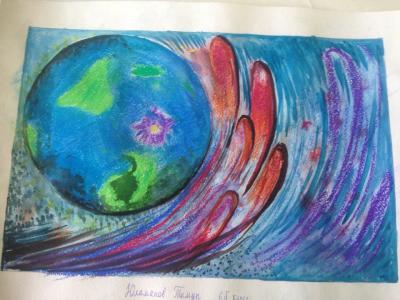 Картина. Автор: Юламанов Тимур. Техника: акварель. Класс: 6 Цветущая планета