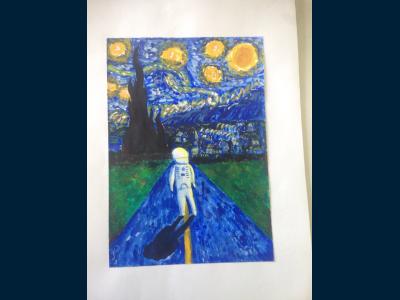 Картина. Автор: Абдрахманова Мадина. Техника: акварель. Класс: 7 Жизнь на далеких планетах