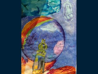 Картина. Автор: Арсланова Ильвина. Техника: акварель. Класс: 7 космические дали