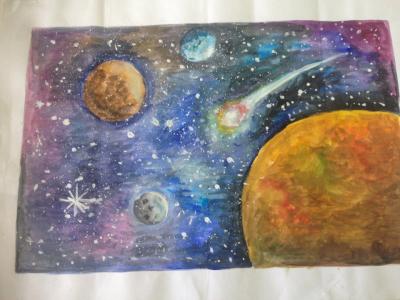 Картина. Автор: Сулейманова Азалия Вадимовна. Техника: акварель. Класс: 7 космические дали