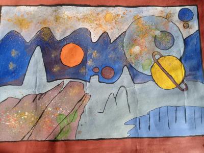 Картина. Автор: Ярбулова Элиза Раяновна. Техника: гуашь. Класс: 8 космические дали