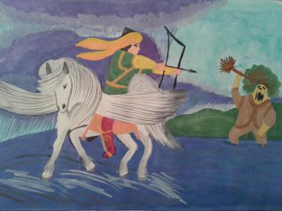 Картина. Автор: Гареева Елена. Техника: гуашь. Класс: 1 Национальные герои