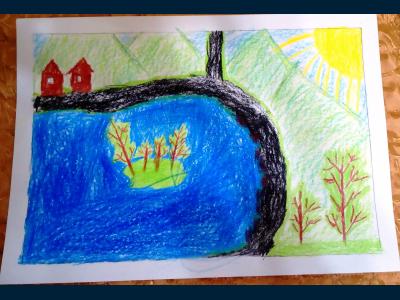 Картина. Автор: Рамазанов Артур. Техника: восковые мелки. Класс: 1 о. Кандры-Куль