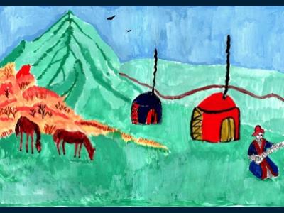 Картина. Автор: Хасанов Ильназ. Техника: гуашь. Класс: 1 "Краски родного края"