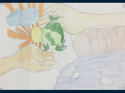Картина. Автор: Полушин Георгий. Техника: карандаш. Класс: 1 Мир в наших руках