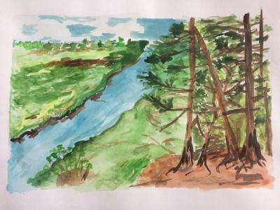 Картина. Автор: Колчин Варлам. Техника: гуашь. Класс: 1 Родина моя - реки и поля