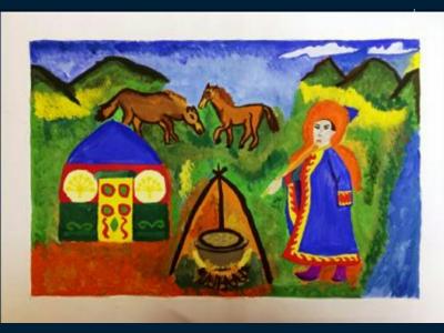 Картина. Автор: Васильева Сафина Денисовна. Техника: гуашь. Класс: 1 Мелодии родного Башкортостана