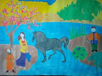 Картина. Автор: Латыпов Альберт. Техника: гуашь. Класс: 1 Башкортостан - мой край родной