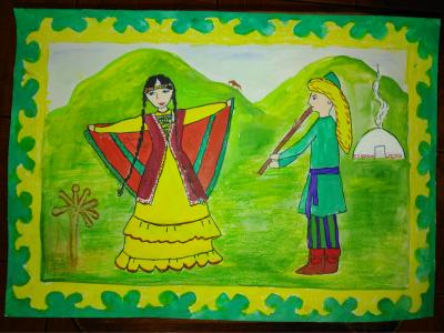 Картина. Автор: Козикова Ульяна. Техника: смешанная техника. Класс: 1 Сказка о курае