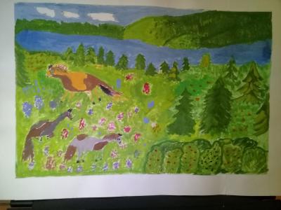 Картина. Автор: Емельянова Камила. Техника: гуашь. Класс: 1 Башкортостан моими глазами