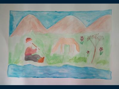 Картина. Автор: Фархутдинова Аурика. Техника: акварель. Класс: 1 Башкортостан-мой край родной