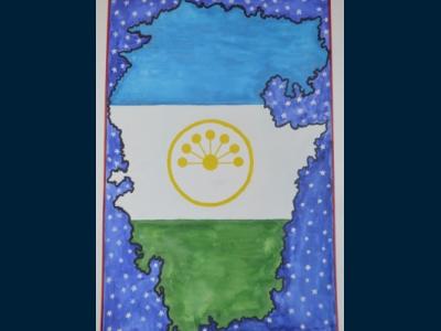 Картина. Автор: Назмутдинов Дамир. Техника: смешанная техника. Класс: 1 Башкортостан в центре вселенной