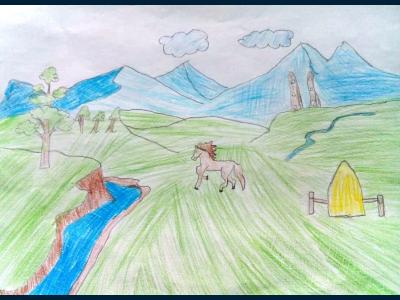 Картина. Автор: Тимербаев Ильдан. Техника: акварель. Класс: 1 Туган як