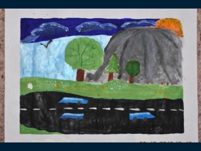 Картина. Автор: Садаев Виктор. Техника: гуашь. Класс: 2 Семь чудес Башкортостана «Гора Каратау»