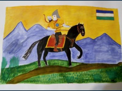 Картина. Автор: Каюмов Ришат. Техника: акварель. Класс: 2 Башкирский эпос Урал-Батыр