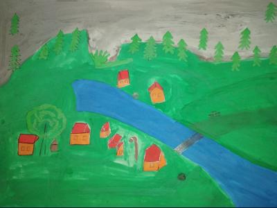 Картина. Автор: Айдарова Азалия. Техника: гуашь. Класс: 2 Родное село