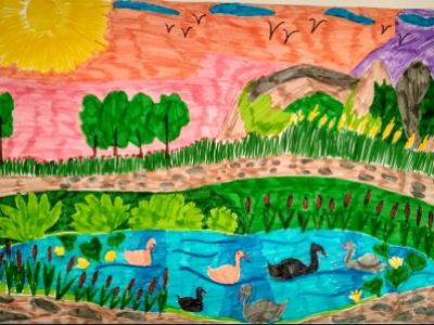 Картина. Автор: Гусева Ева. Техника: другая. Класс: 2 На озере