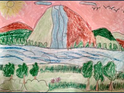 Картина. Автор: Ягафарова Карина Салаватовна. Техника: восковые мелки. Класс: 2 Мой край