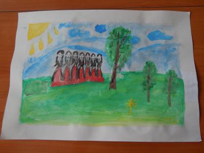 Картина. Автор: Лупу Виктория. Техника: акварель. Класс: 2 Семь девушек