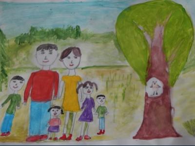 Картина. Автор: Щербина Ксения. Техника: акварель. Класс: 2 Моя семья