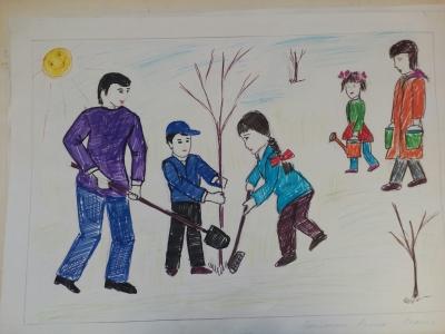 Картина. Автор: Галиуллина Азалия. Техника: другая. Класс: 2 Сажаем деревья
