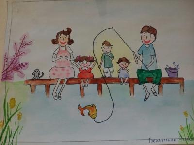 Картина. Автор: Габидуллина Эльвина. Техника: акварель. Класс: 2 На рыбалке в Аургазинском районе