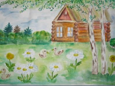 Картина. Автор: Карамова Эльнара. Техника: акварель. Класс: 3 Башкортостан-мой дом родной