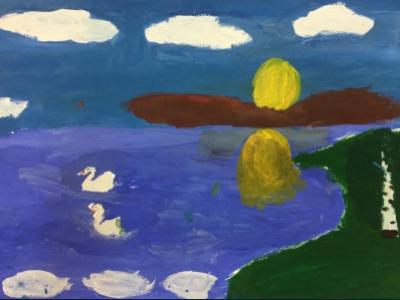 Картина. Автор: Шайсултанова Аделина. Техника: гуашь. Класс: 3 Закат