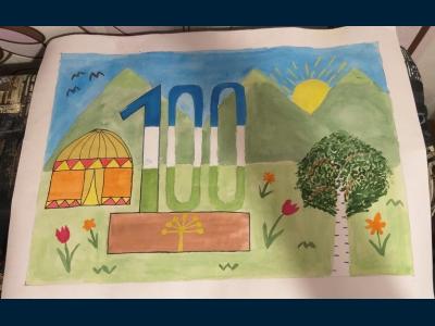 Картина. Автор: Афанасьева Анастасия. Техника: акварель. Класс: 3 100 лет Башкортостану