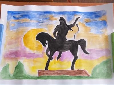 Картина. Автор: Рахимов Рауль. Техника: акварель. Класс: 3 Салават Юлаев- наш Герой!