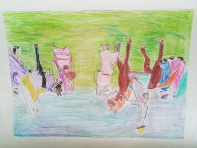 Картина. Автор: Сальникова Ксения. Техника: смешанная техника. Класс: 3 Башкирская сказка "Золотые руки"