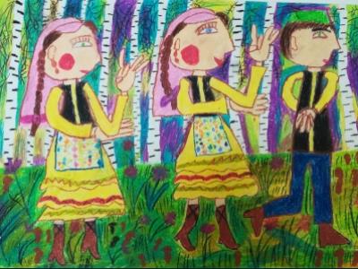 Картина. Автор: Дьячук Милана. Техника: пастель. Класс: 3 Башкирский танец