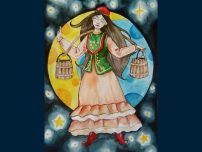 Картина. Автор: Сычкова Софья. Техника: гуашь. Класс: 3 Башкирская красавица