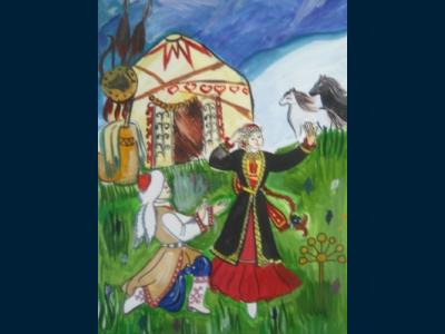 Картина. Автор: Ахматгалиева Аделина. Техника: гуашь. Класс: 3 Башкирская красавица